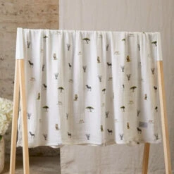 Rosa And Blue Bamboo Muslin Swaddle - Safari