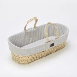 Little Green Sheep Moses Basket, Mattress And Stand Bundle - Dove