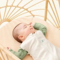 ErgoPouch Organic All Year Cocoon Swaddle Sleeping Bag - Oatmeal 1.0 TOG -Baby Product Store Cocoon 1.0T Oatmeal Bassinet ArmsOut Angled 1