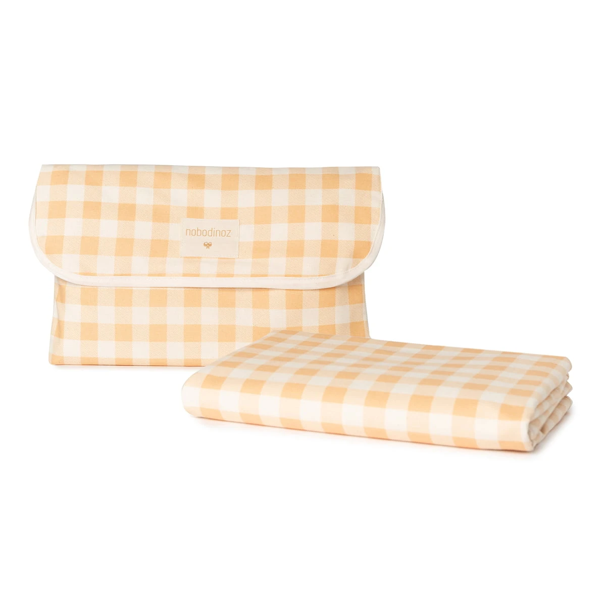 Nobodinoz Sunshine Waterproof Picnic Blanket - Melon Vichy 1 Nobodinoz Sunshine Waterproof Picnic Blanket - Melon Vichy