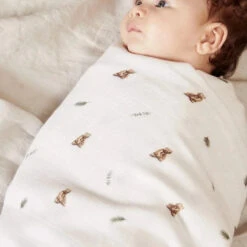 Rosa And Blue Bamboo Muslin Swaddle - Brown Bear -Baby Product Store RB5692CLOSEUPcopy