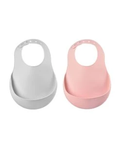 Beaba Set Of 2 Silicone Bibs - Grey/Pink