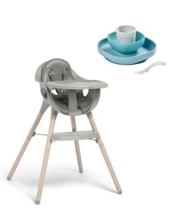 Juice Highchair & Beaba Silicone Meal Set - Washed Grey/Jungle