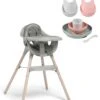Juice Highchair & Beaba Silicone Meal Set With Bibs Bundle - Washed Grey/Eucalyptus