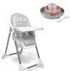 Snax Adjustable Grey Spot Highchair & Beaba Meal Set - Pink/Eucalyptus