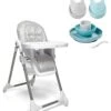 Snax Adjustable Grey Spot Highchair & Beaba Meal Set With Silicone Bibs - Jungle/Blue