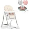 Snax Curious Alphabet Highchair & Beaba Meal Set With Silicone Bibs - Pink/Eucalyptus