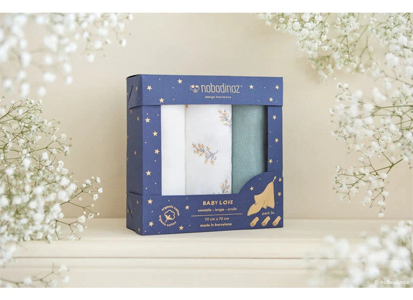 Nobodinoz 3U Baby Love Swaddle - Flore (Pack-3) 2 Nobodinoz 3U Baby Love Swaddle - Flore (Pack-3) - Image 2