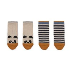 Liewood Silas Socks In Panda / Stripe Ecru (2 Pack)