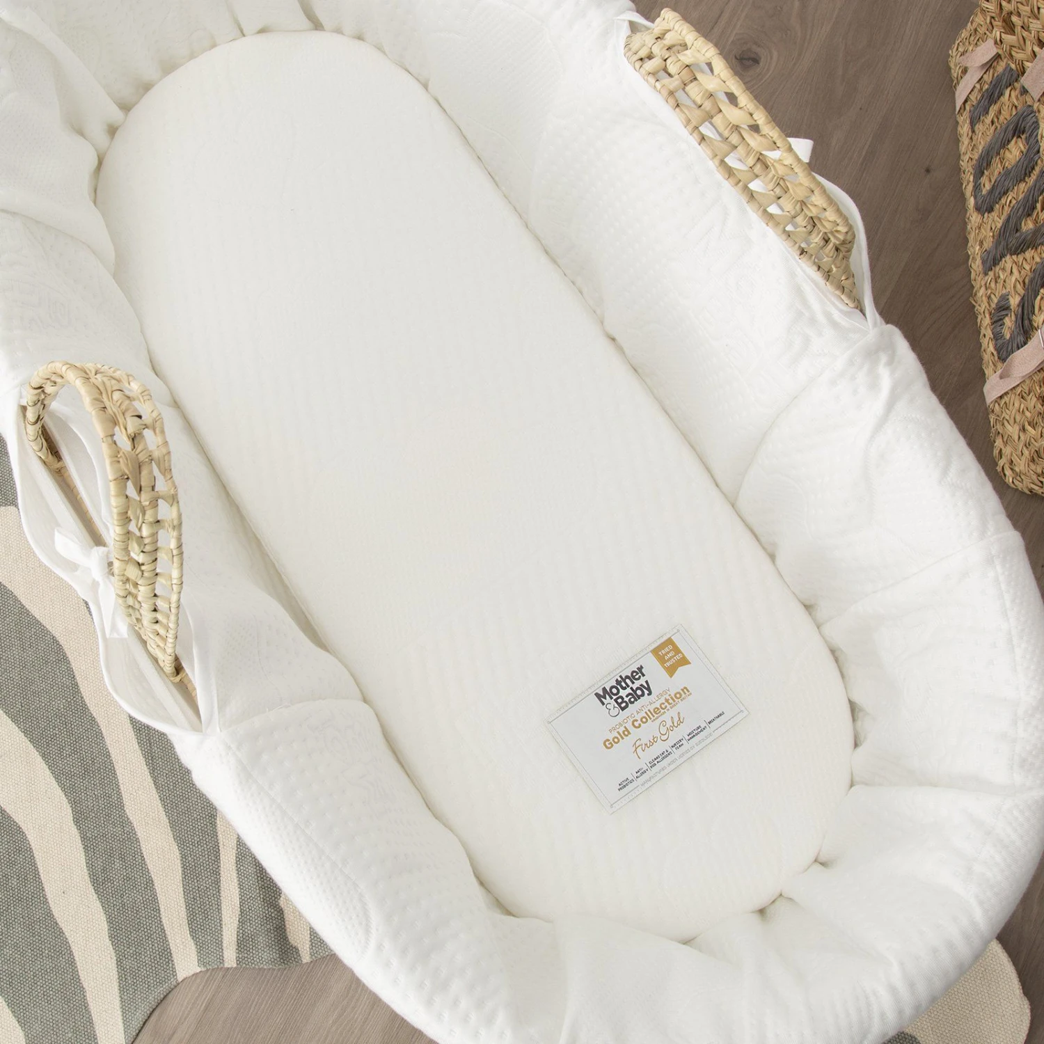 Mother&Baby First Gold Anti-Allergy Foam Moses Basket Mattress - Small (66 X 28cm) 2 Mother&Baby First Gold Anti-Allergy Foam Moses Basket Mattress - Small (66 X 28cm) - Image 2