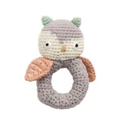 Sebra Crochet Rattle Blinky The Owl In Raindrop Grey