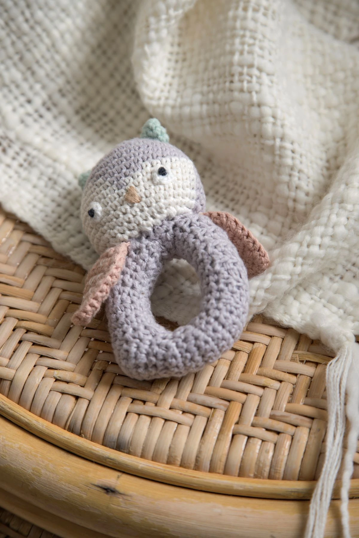 Sebra Crochet Rattle Blinky The Owl In Raindrop Grey 2 Sebra Crochet Rattle Blinky The Owl In Raindrop Grey - Image 2