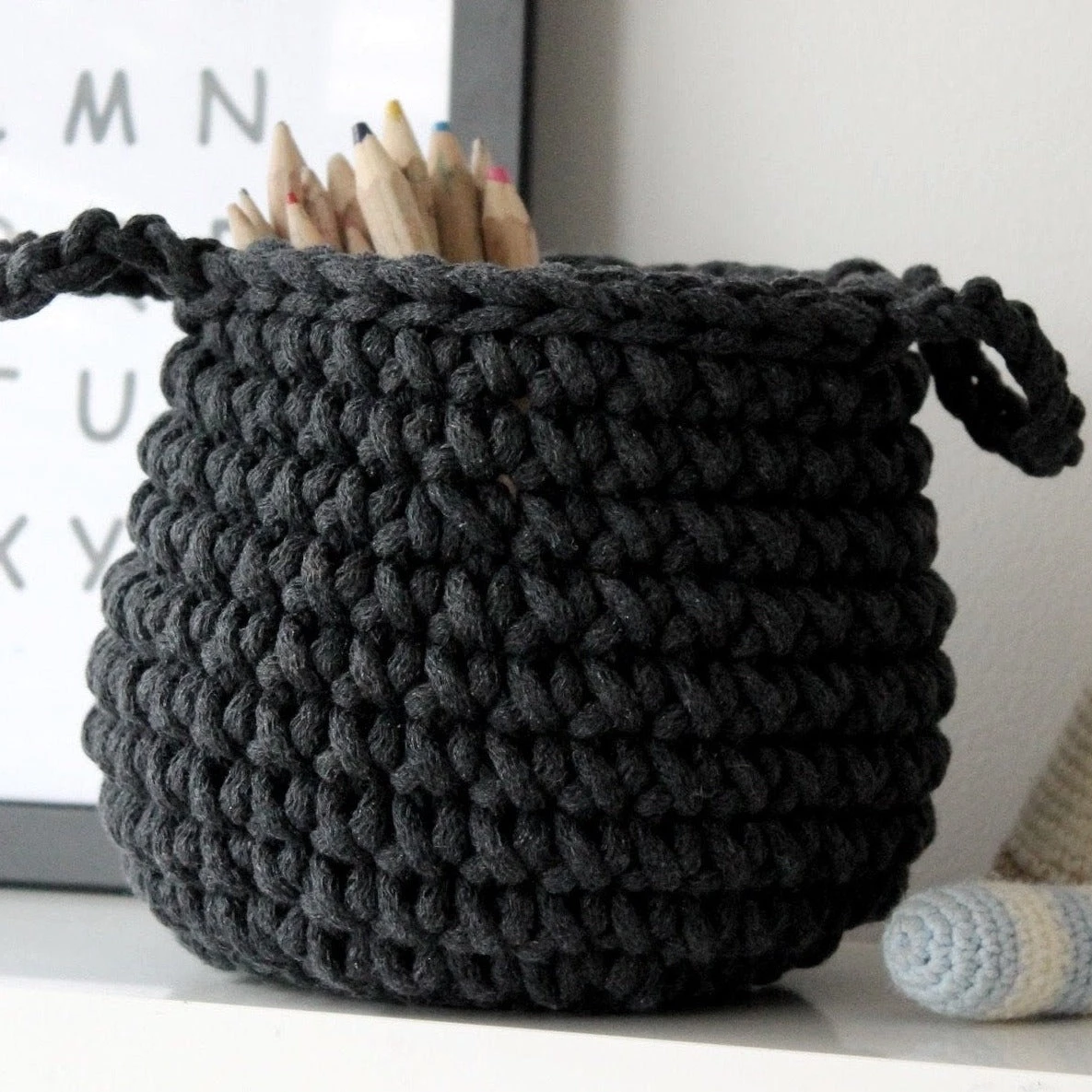 Zuri House Crochet Basket (Small) - Charcoal 2 Zuri House Crochet Basket (Small) - Charcoal - Image 2