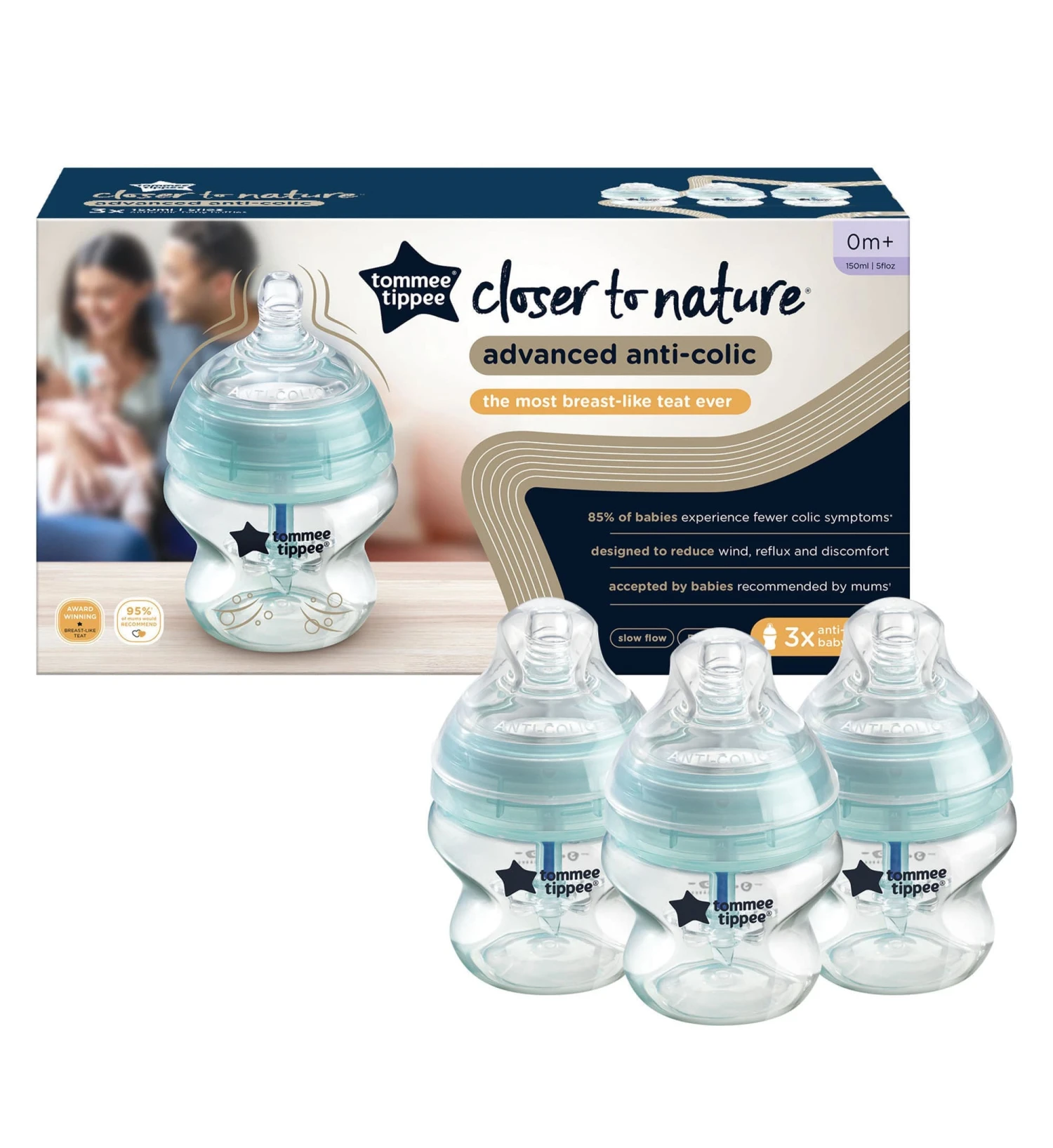 Tommee Tippee Advanced Anti-Colic Baby Bottles (Pack Of 3) - 150ml 2 Tommee Tippee Advanced Anti-Colic Baby Bottles (Pack Of 3) - 150ml - Image 2
