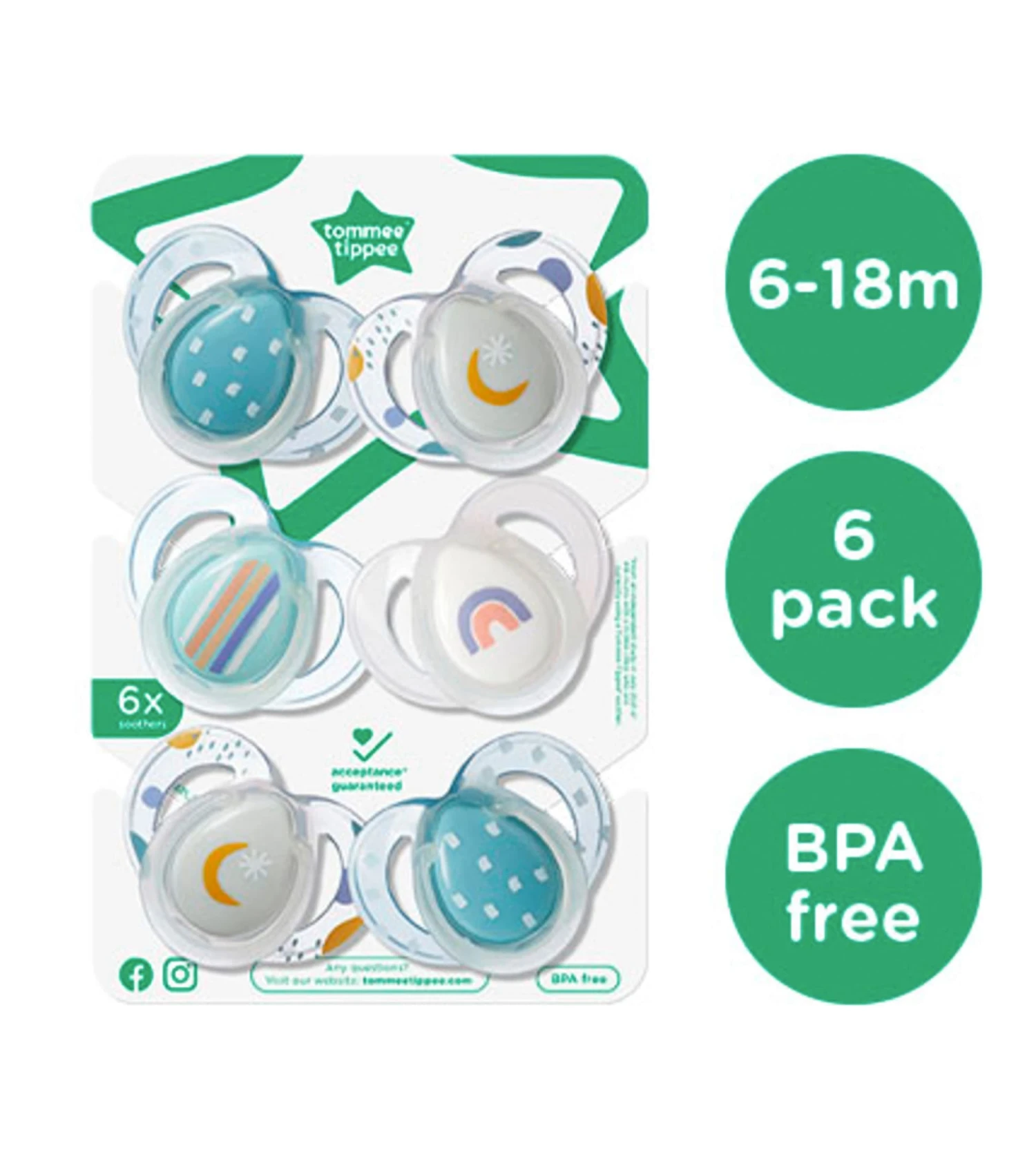 Tommee Tippee Night Time Soothers- Pack Of 6 Dummies 2 Tommee Tippee Night Time Soothers- Pack Of 6 Dummies - Image 2