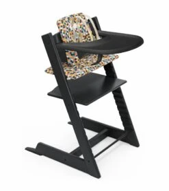 Tripp Trapp High Chair And Cushion With Stokke Tray Bundle - Black / Honeycomb Happy / Black